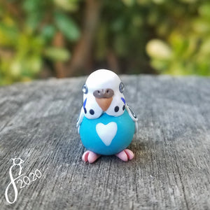 Blue Pied Budgie Heart Charm