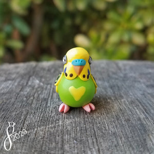 Green Pied Budgie Heart Charm