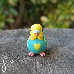 Yellowfaced Teal Budgie Heart Charm