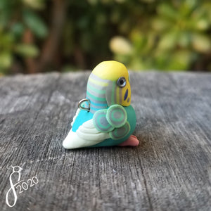 Yellowfaced Teal Budgie Heart Charm