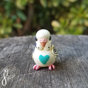 Pastel Yellow Teal Budgie Heart Charm