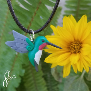 Teal Ruby-Throated Hummingbird Necklace